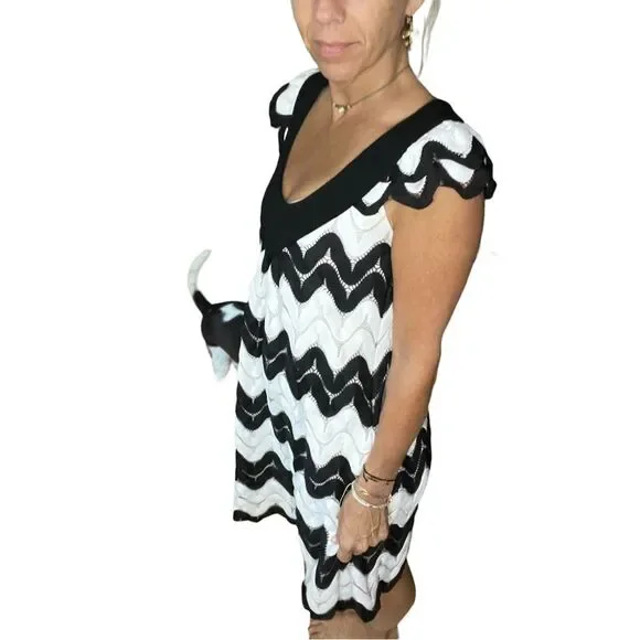 christopher deane Dress - Size Small, vintage, beautiful scalloped black & white - Picture 6 of 14